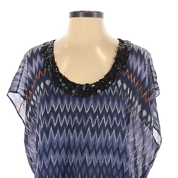 Velvet by Graham & Spencer Silk Sequin Chevron Ikat Blouse S Sheer Boho USA Made - Picture 3 of 9